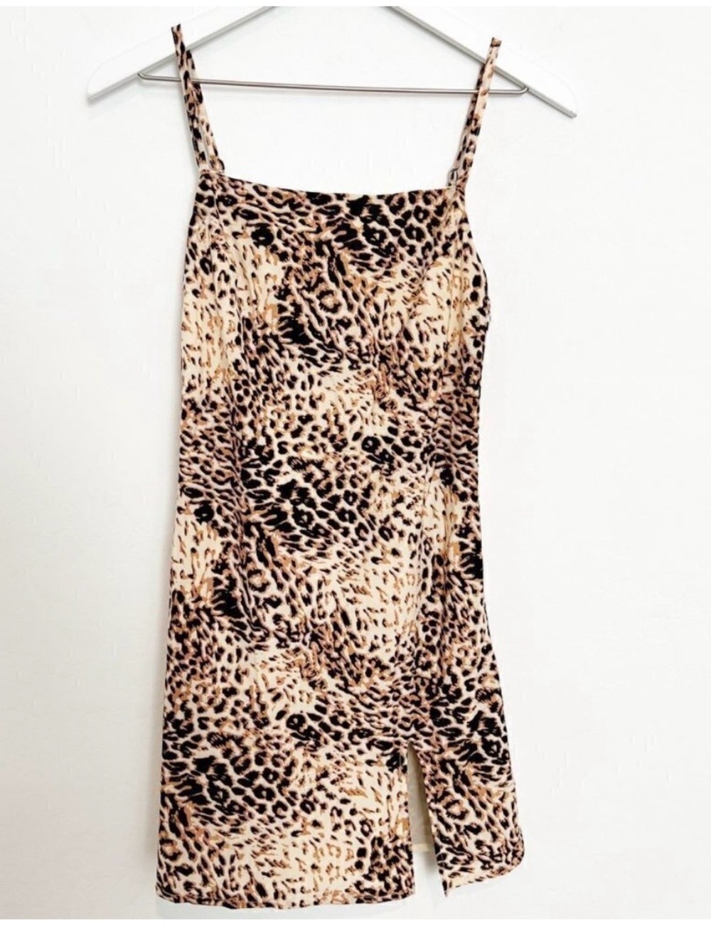 Beginning Boutique Dress Size 2 Brown Leopard Slit Square Neck Mini‎ Maximalism